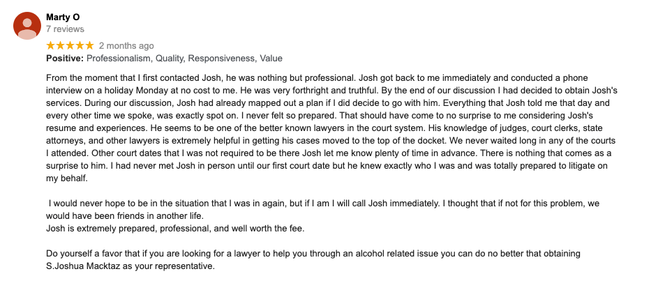 Rhode Island DUI Lawyer Testimonial